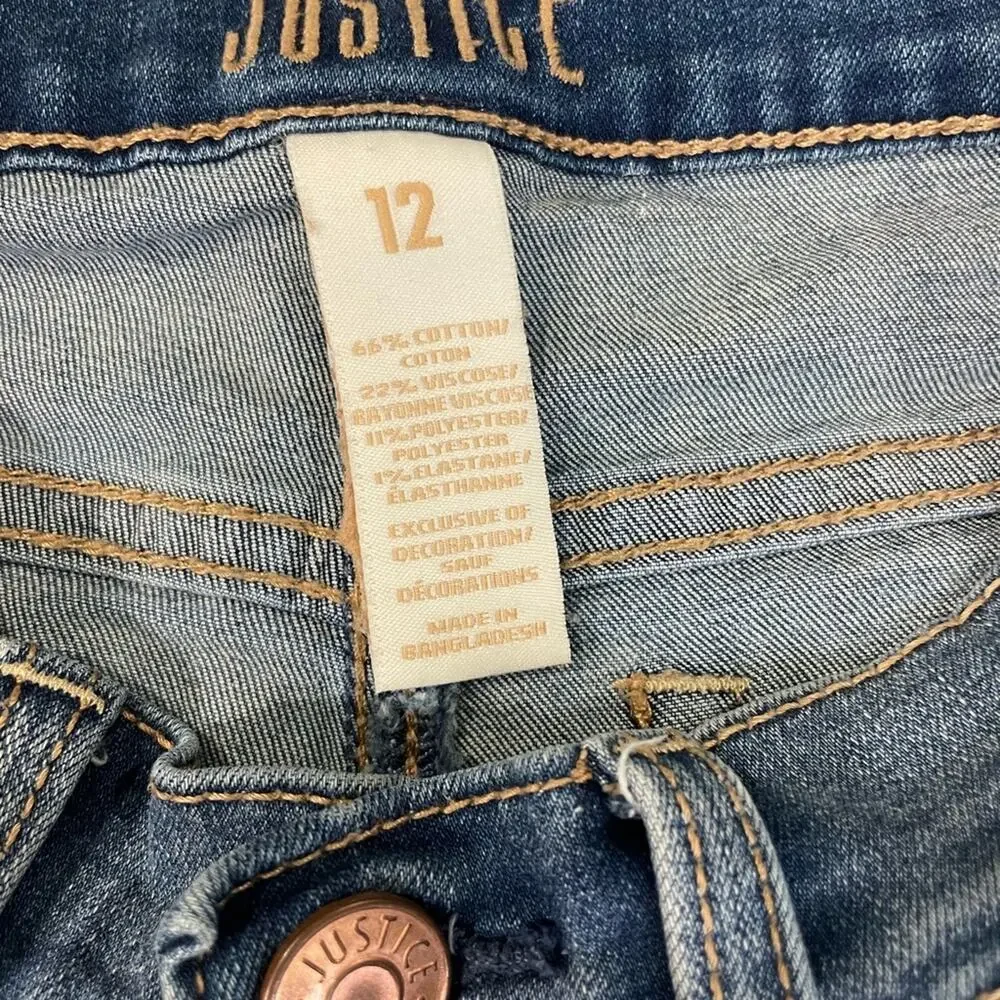 Justice Girls Distressed Denim Shorts High Rise Button Fly Raw Hem Size 12